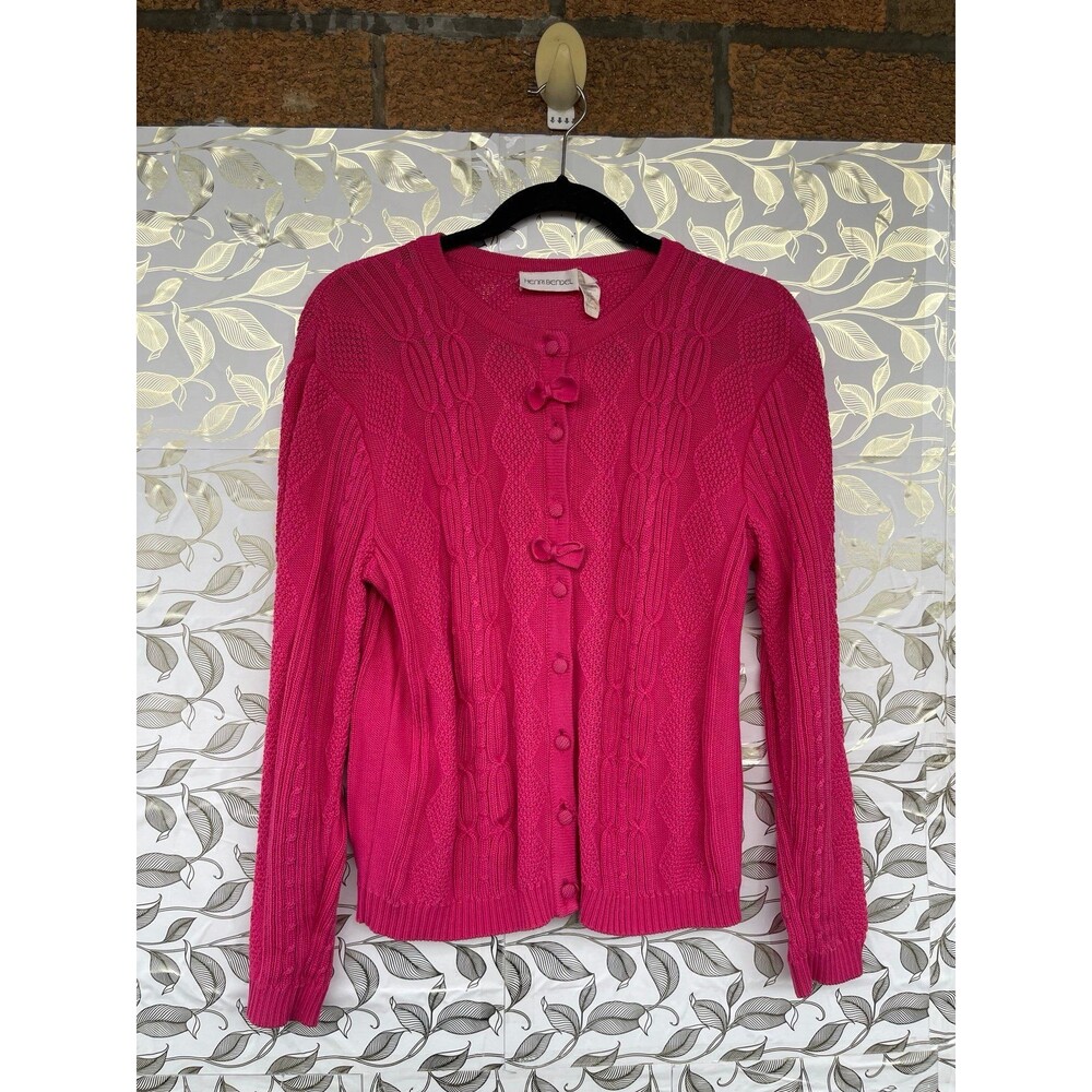 Henri Bendel Coquette Pink Cable Knit Cardigan Bow Accents Small